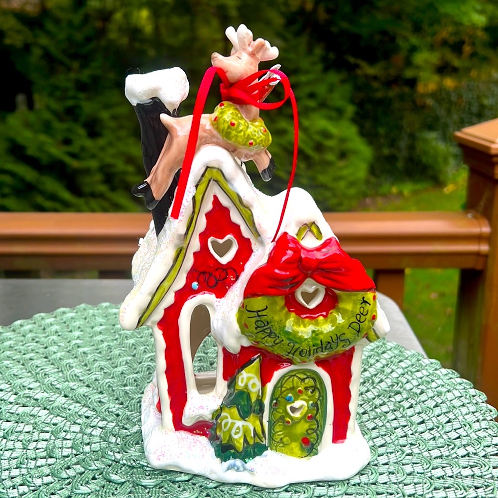 New, blue sky, clayworks, happy holiday, deer Candle house.